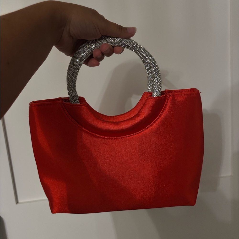 Elegant Red Handbag with Silver sparkle Handle